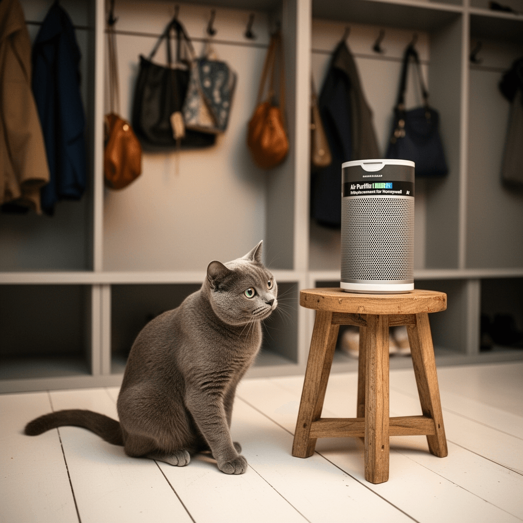 Air Purifier HEPA Filter R Replacement for Honeywell Air with cat - professional product lifestyle photo