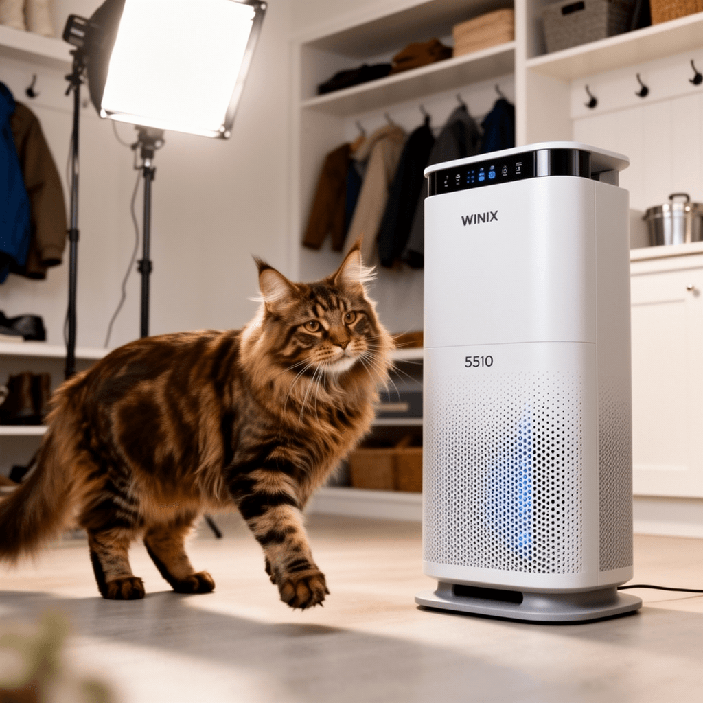 WINIX 5510 Air Purifier  for Home with cat - professional product lifestyle photo