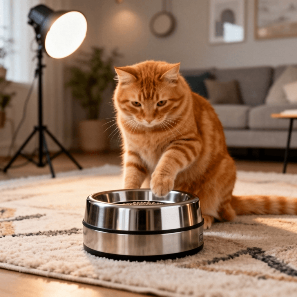 Stainless Steel Cat Litter Box with cat - professional product lifestyle photo
