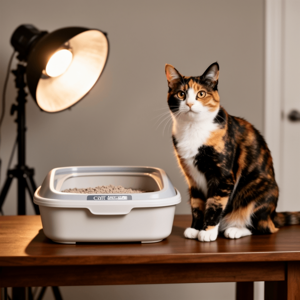 Catit Airsift Jumbo Hooded Litter Pan with cat - professional product lifestyle photo