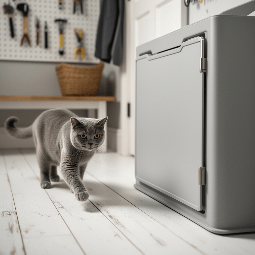 Cat Litter Box Toilet Door Module Replacement for Self- with cat - professional product lifestyle photo