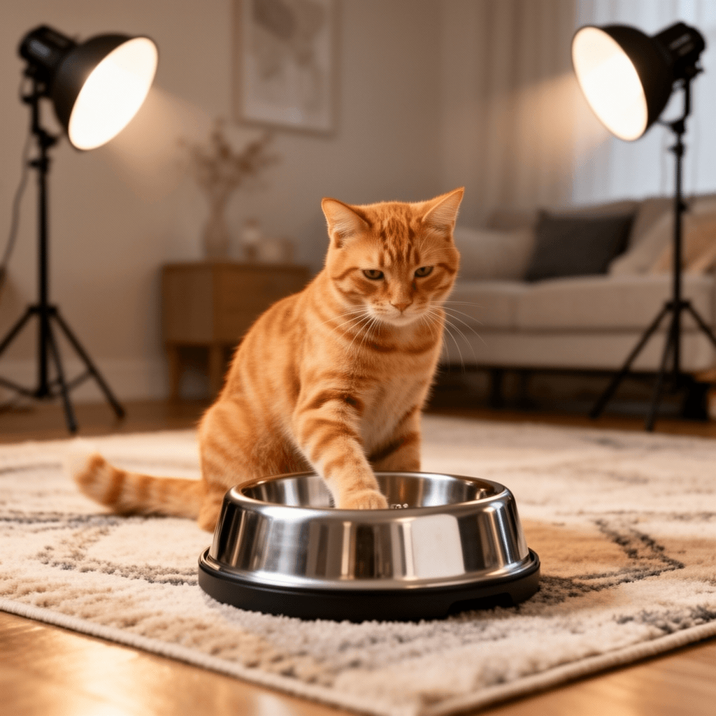 Stainless Steel Cat Litter Box with cat - professional product lifestyle photo