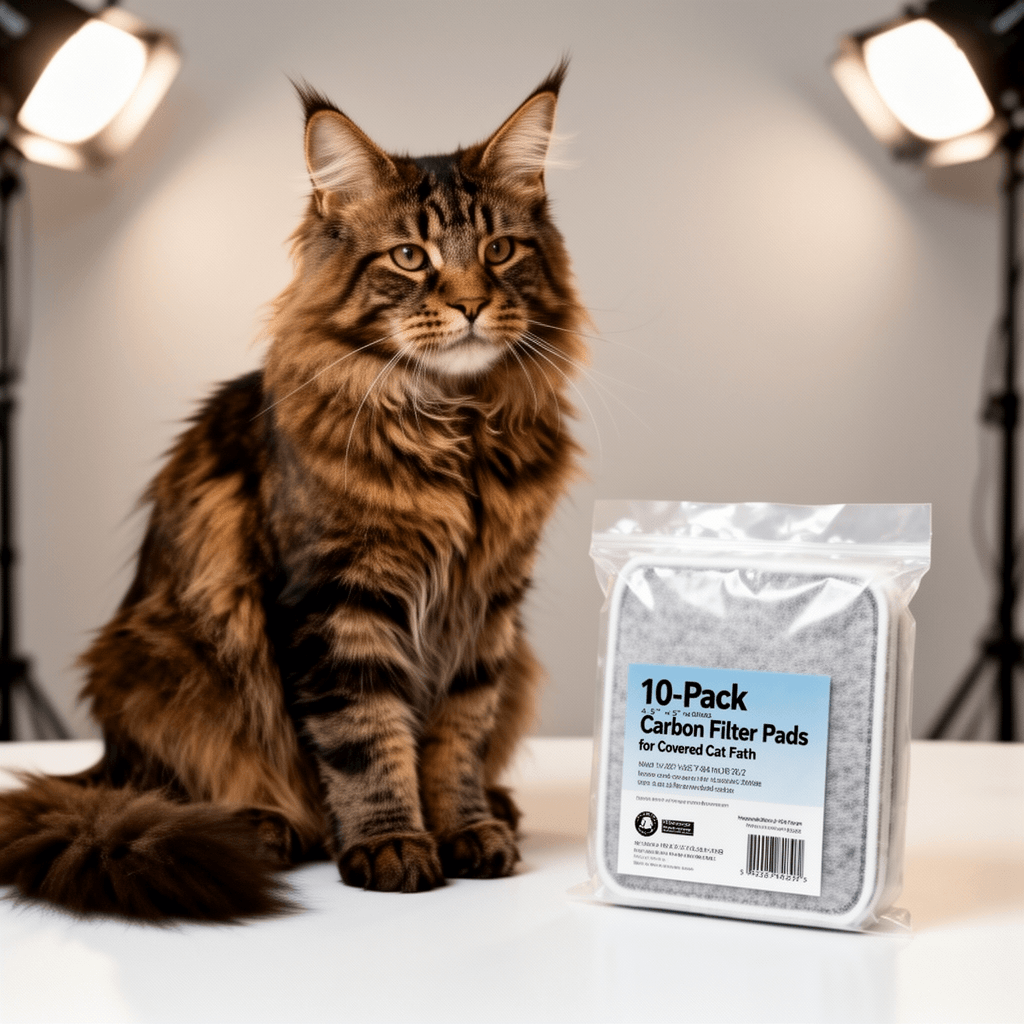 6-Pack Activated Carbon Cat Litter Box Filters Replacement with cat - professional product lifestyle photo