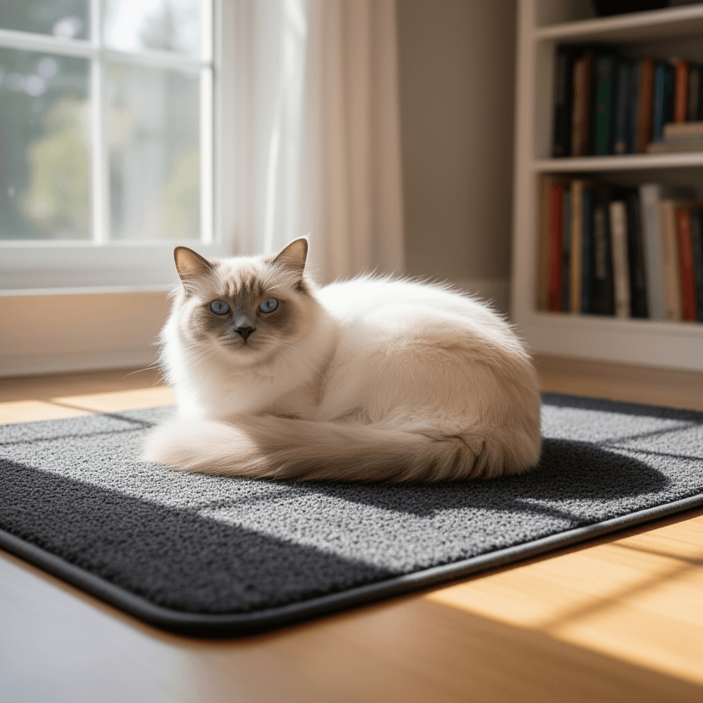 Pawtners Large Cat Litter Mat for Litter Box 2 Packs with cat - professional product lifestyle photo