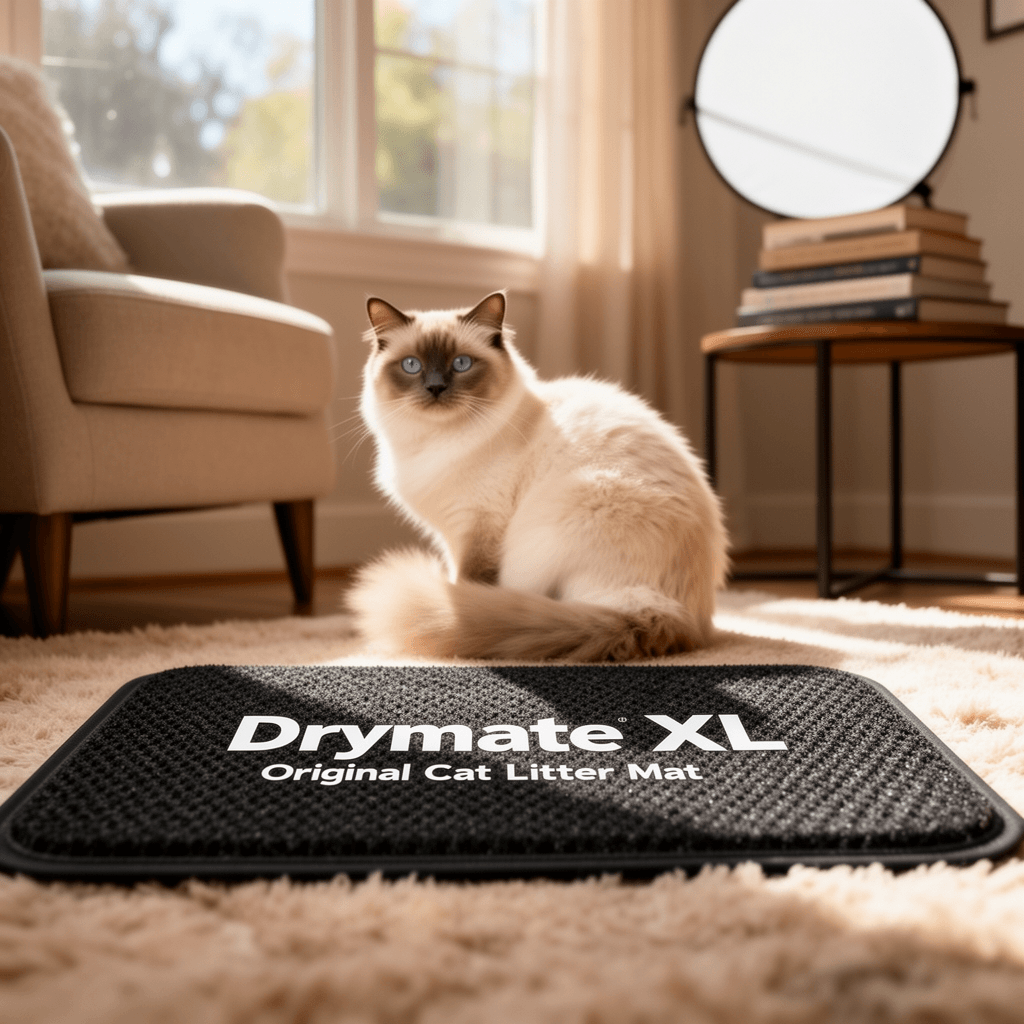 Drymate XL Original Cat Litter Mat with cat - professional product lifestyle photo