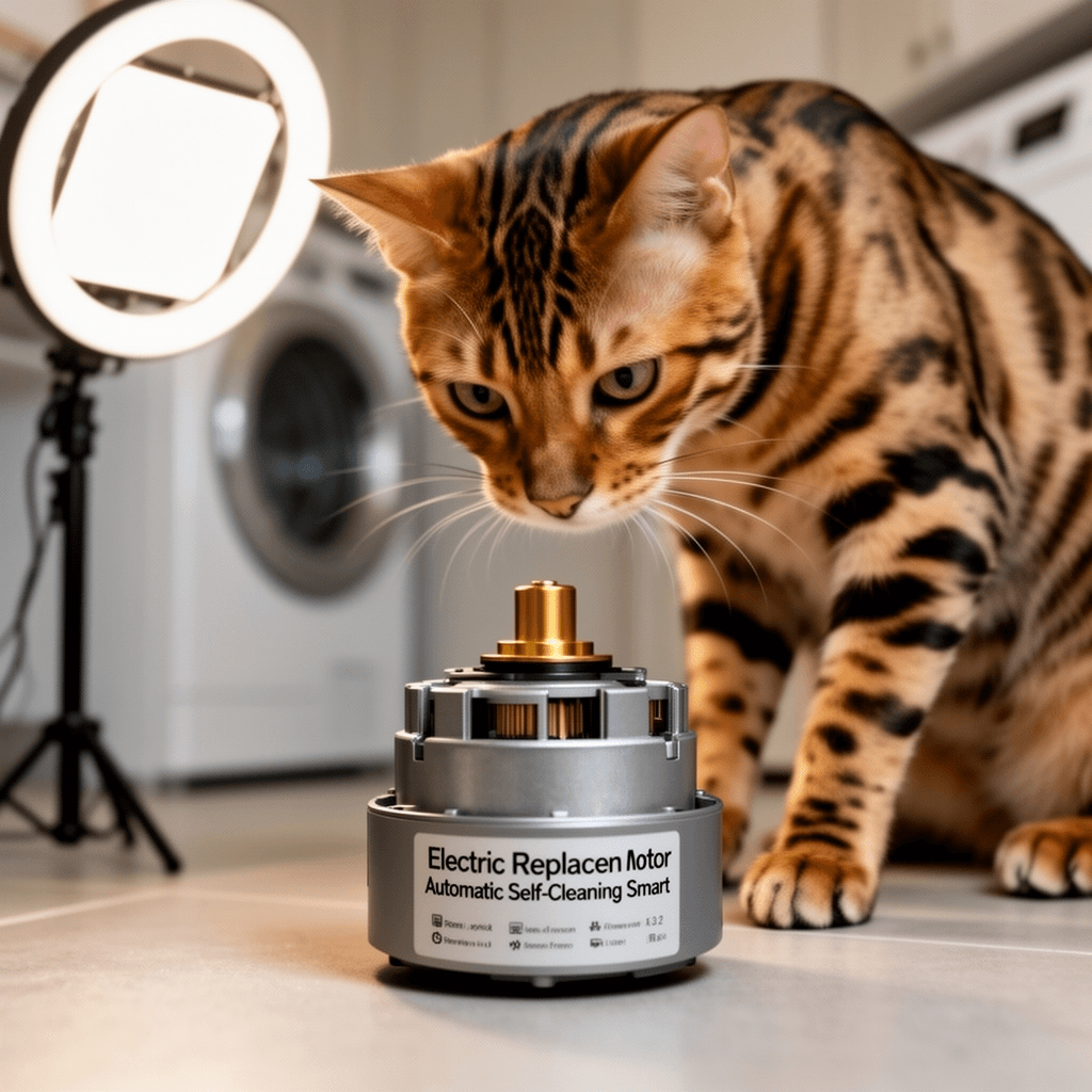Electric Replacement Motor for Automatic Self-Cleaning Smart with cat - professional product lifestyle photo