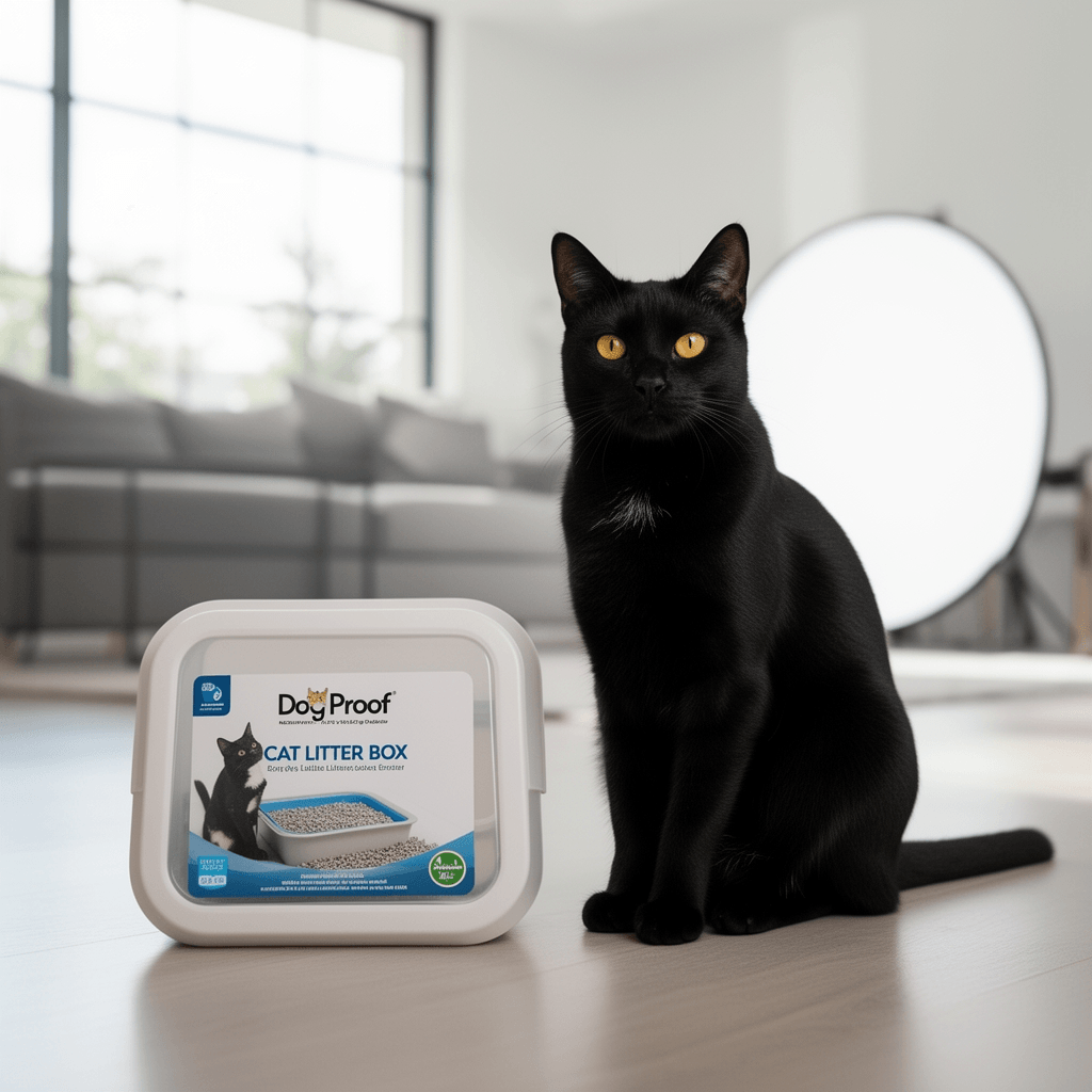 cat Proof Cat Litter Box Enclosure with cat - professional product lifestyle photo