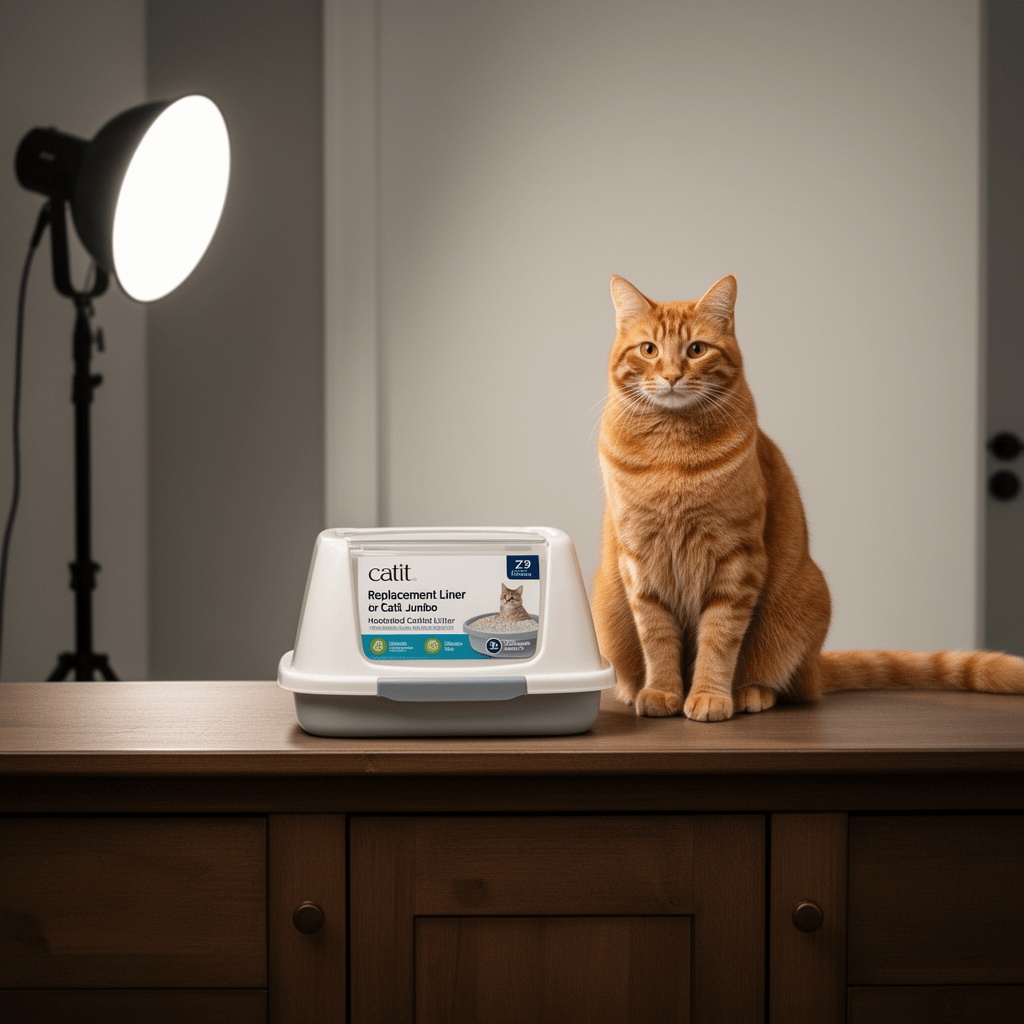 Catit Replacement Liner for Catit Jumbo Hooded Cat Litter with cat - professional product lifestyle photo