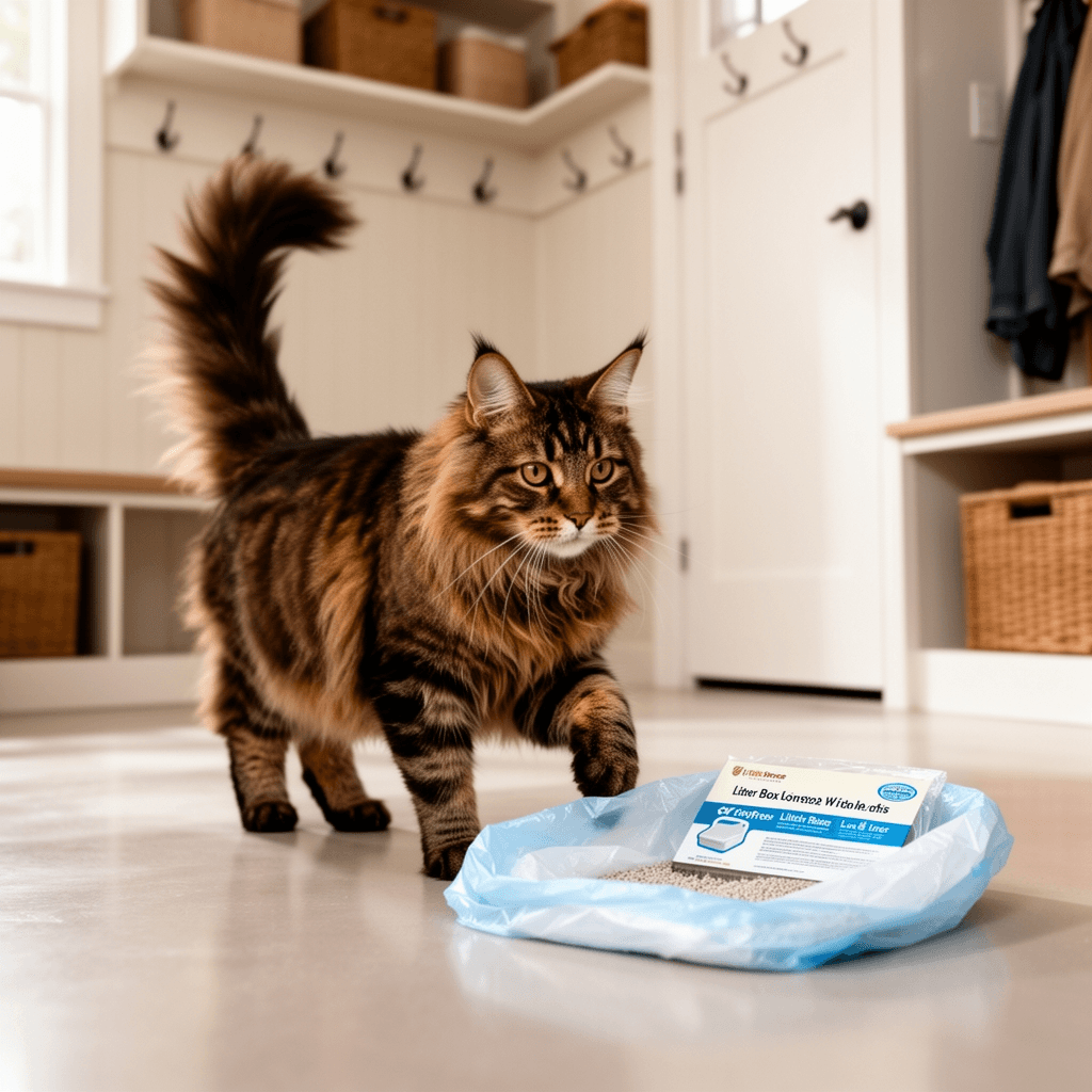 Litter Box Liners Compatible with Pets Scoopfree Litter Box with cat - professional product lifestyle photo