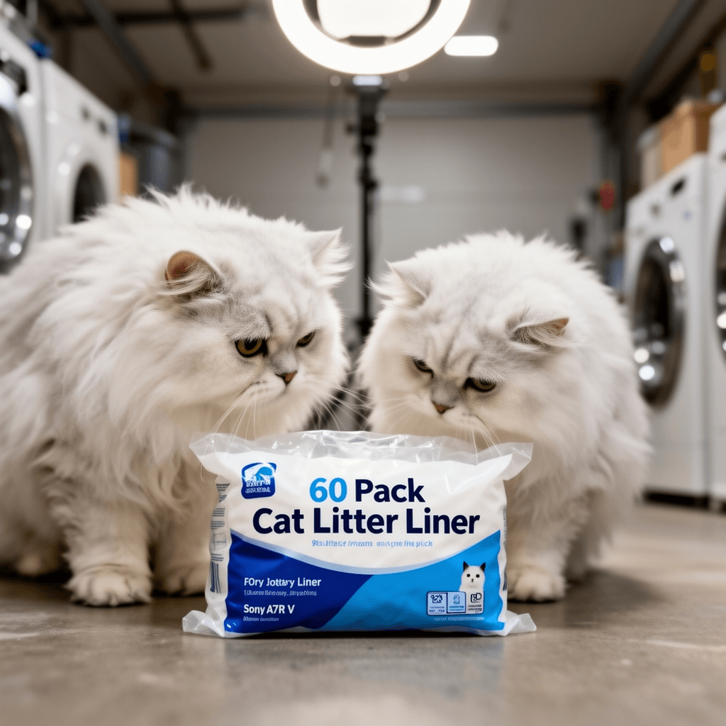 60 Pack Cat Litter Liner with cat - professional product lifestyle photo