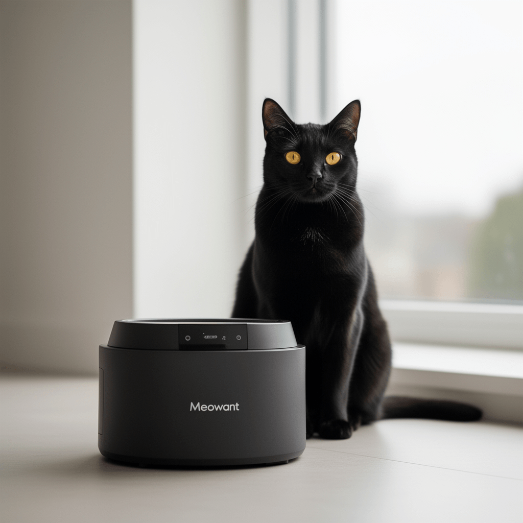 Meowant Automatic Litter Box Adapter with cat - professional product lifestyle photo