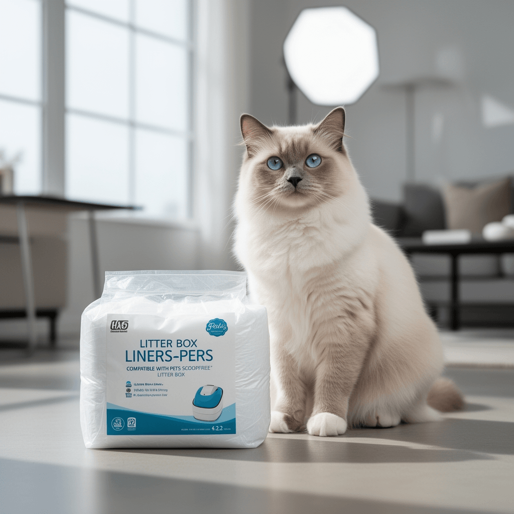 Litter Box Liners Compatible with Pets Scoopfree Litter Box with cat - professional product lifestyle photo
