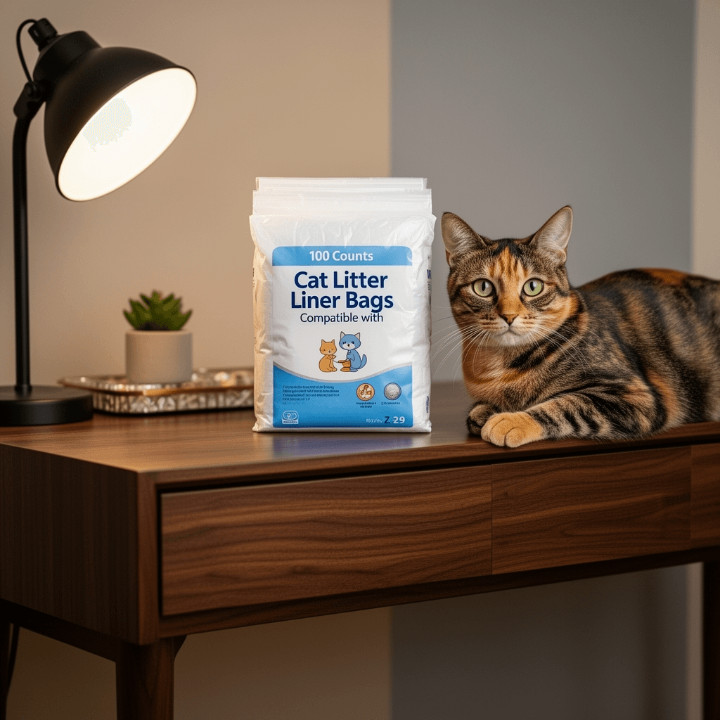 100 Counts Cat Litter Liner Bags Compatible with with cat - professional product lifestyle photo