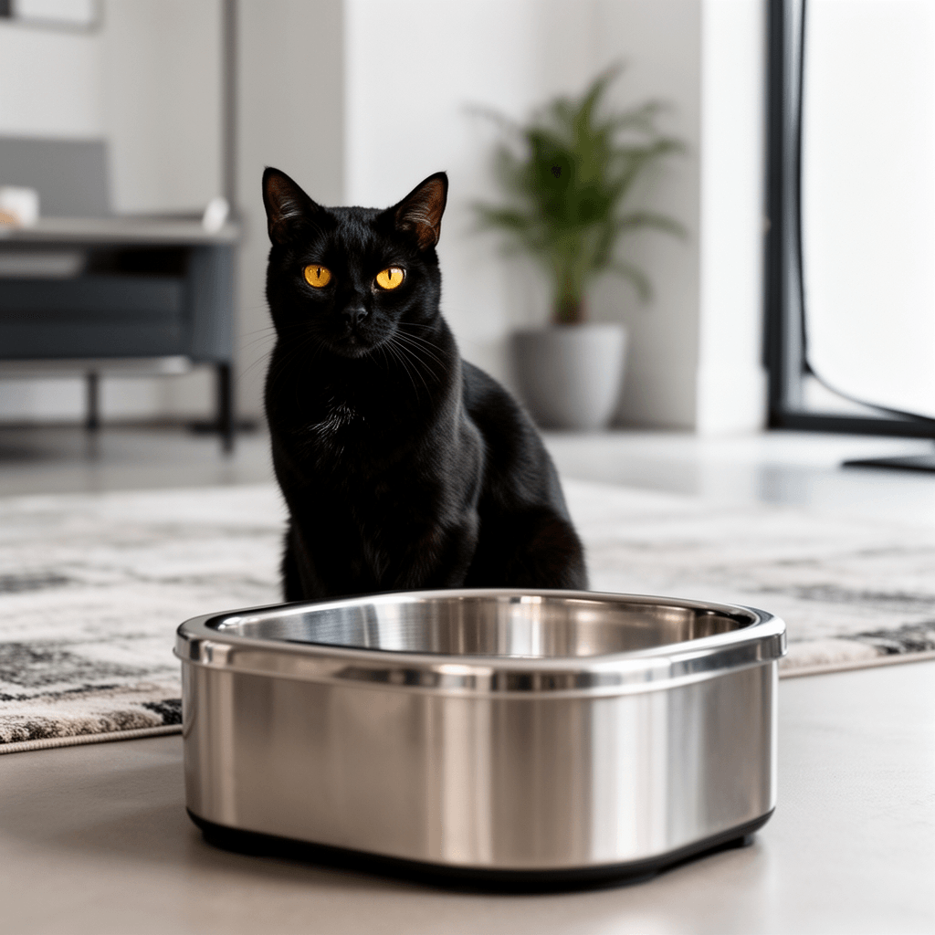 23.6''x15.7''x6'' Stainless Steel Sifting Litter Box with cat - professional product lifestyle photo