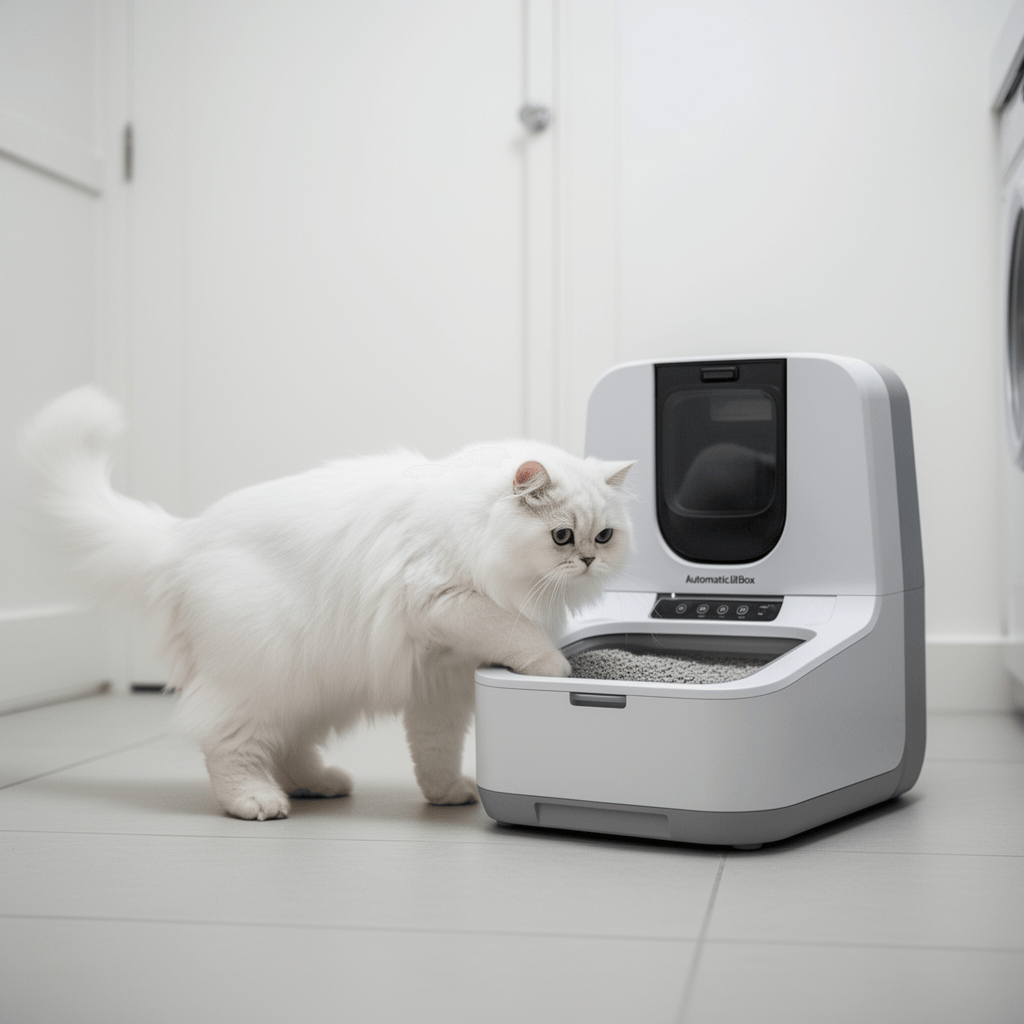 Automatic Litter Box with cat - professional product lifestyle photo