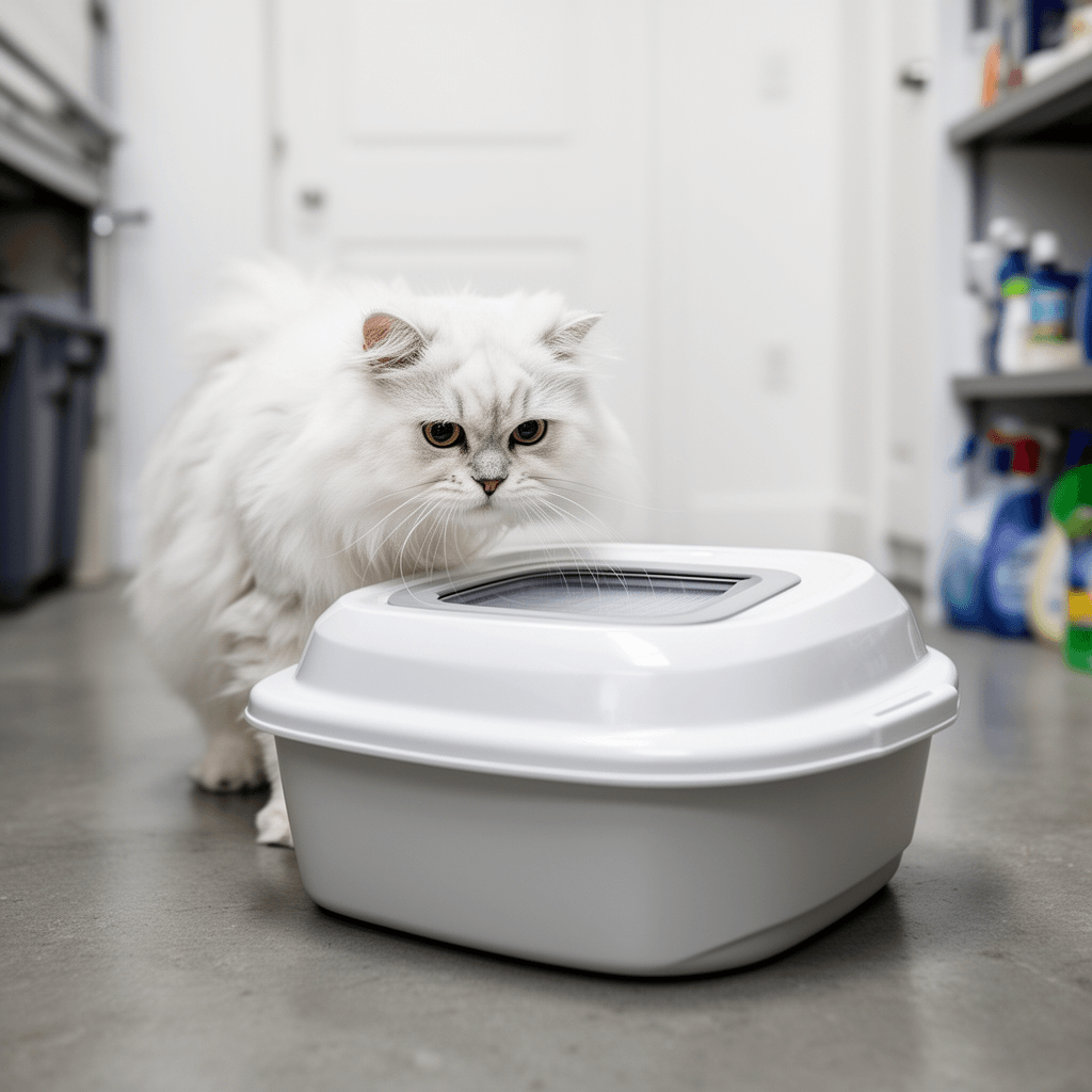 Arm & Hammer Premium Top Entry Litter Box with Filter to with cat - professional product lifestyle photo