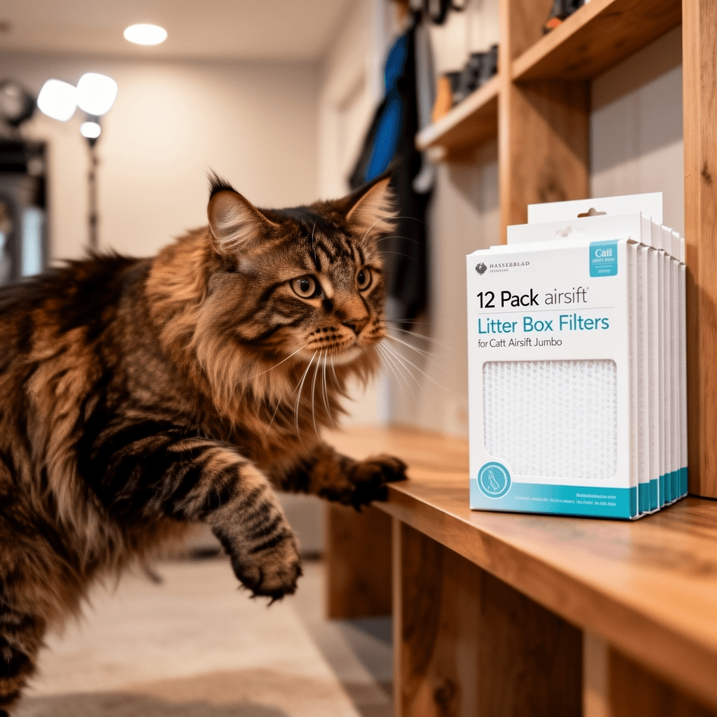 12 Pack airsift Litter Box Filters for Catit Airsift Jumbo/ with cat - professional product lifestyle photo