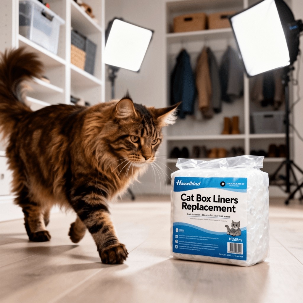 Cat Litter Box Liners Replacement with cat - professional product lifestyle photo