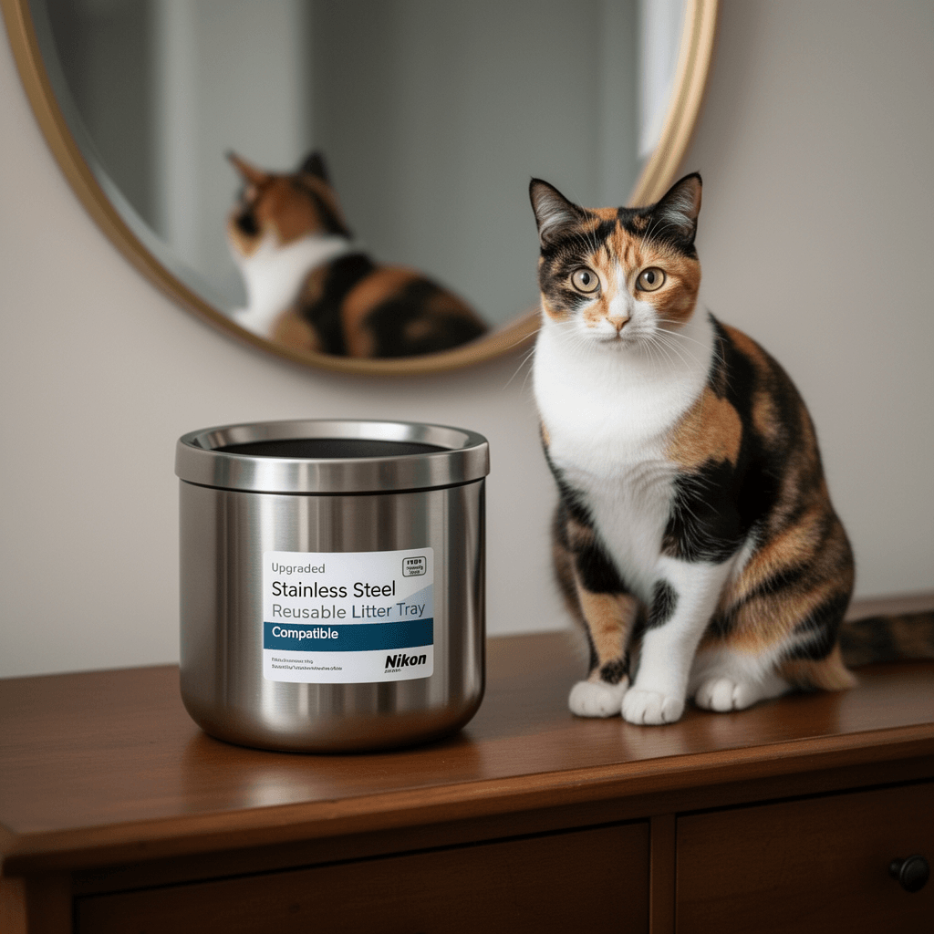 Upgraded Stainless Steel Reusable Litter Tray Compatible with cat - professional product lifestyle photo