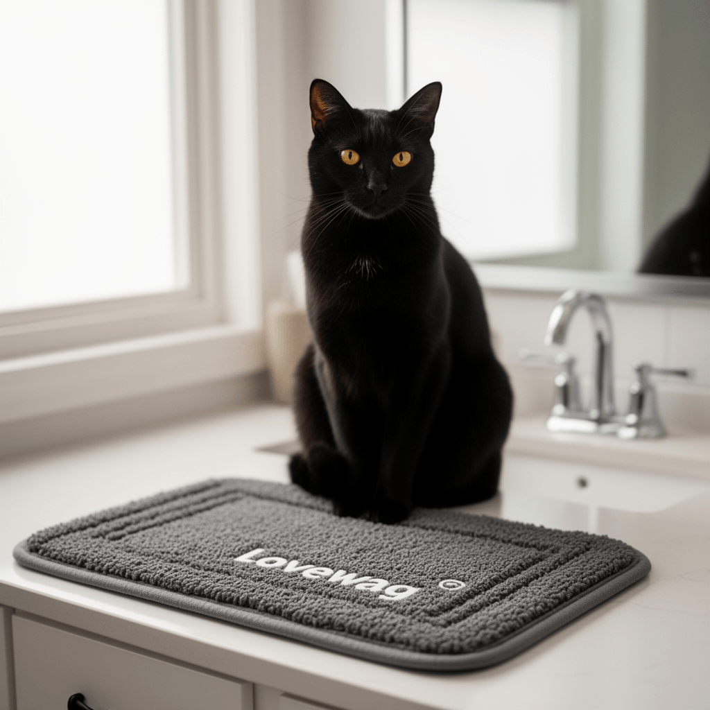 Lovewag Cat Litter Mat 2 Pack - Large 36x48 Machine Washable with cat - professional product lifestyle photo