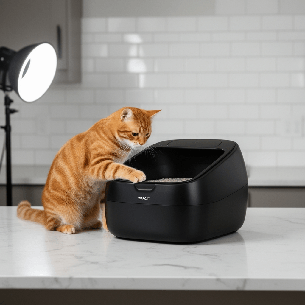 WARCAT Litter Box - Electric Automatic Self Cleaning Cat with cat - professional product lifestyle photo