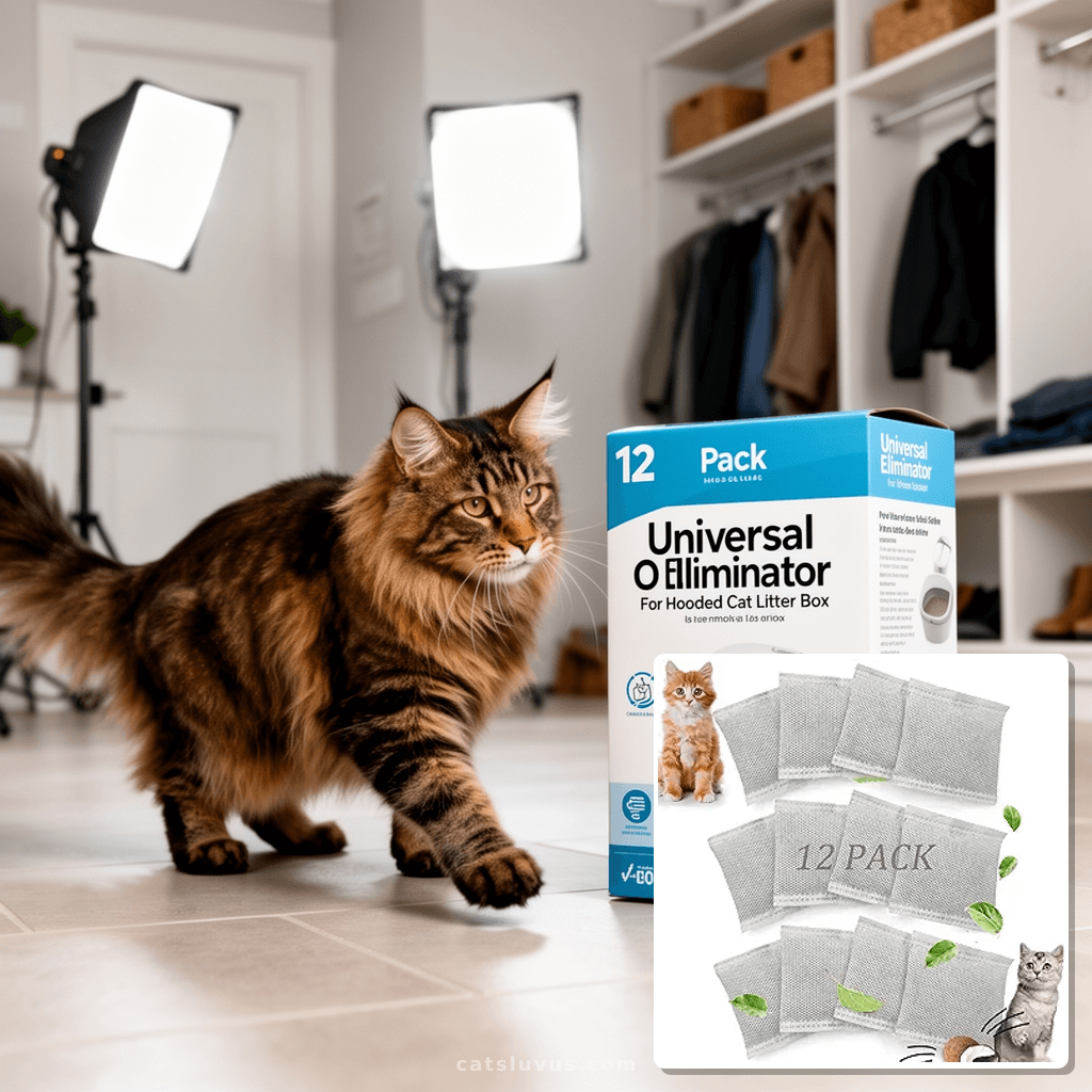 12 Pack Universal Odor Eliminator for Hooded Cat Litter Box with cat - professional product lifestyle photo
