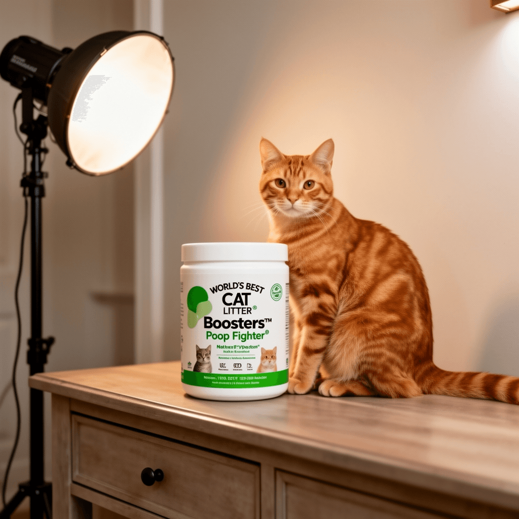 WORLD'S BEST CAT LITTER® Boosters™ Poop Fighter® | Natural with cat - professional product lifestyle photo