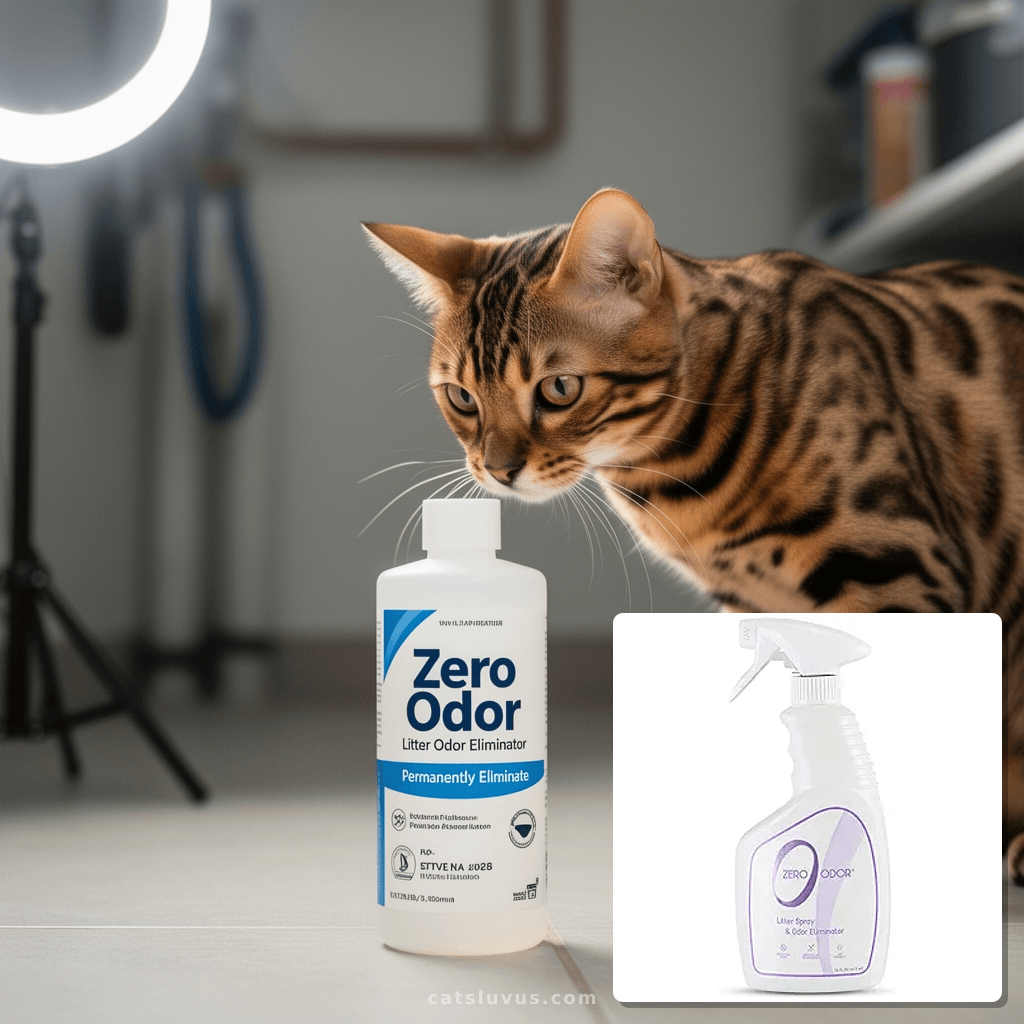 Zero Odor – Litter Odor Eliminator - Permanently Eliminate with cat - professional product lifestyle photo