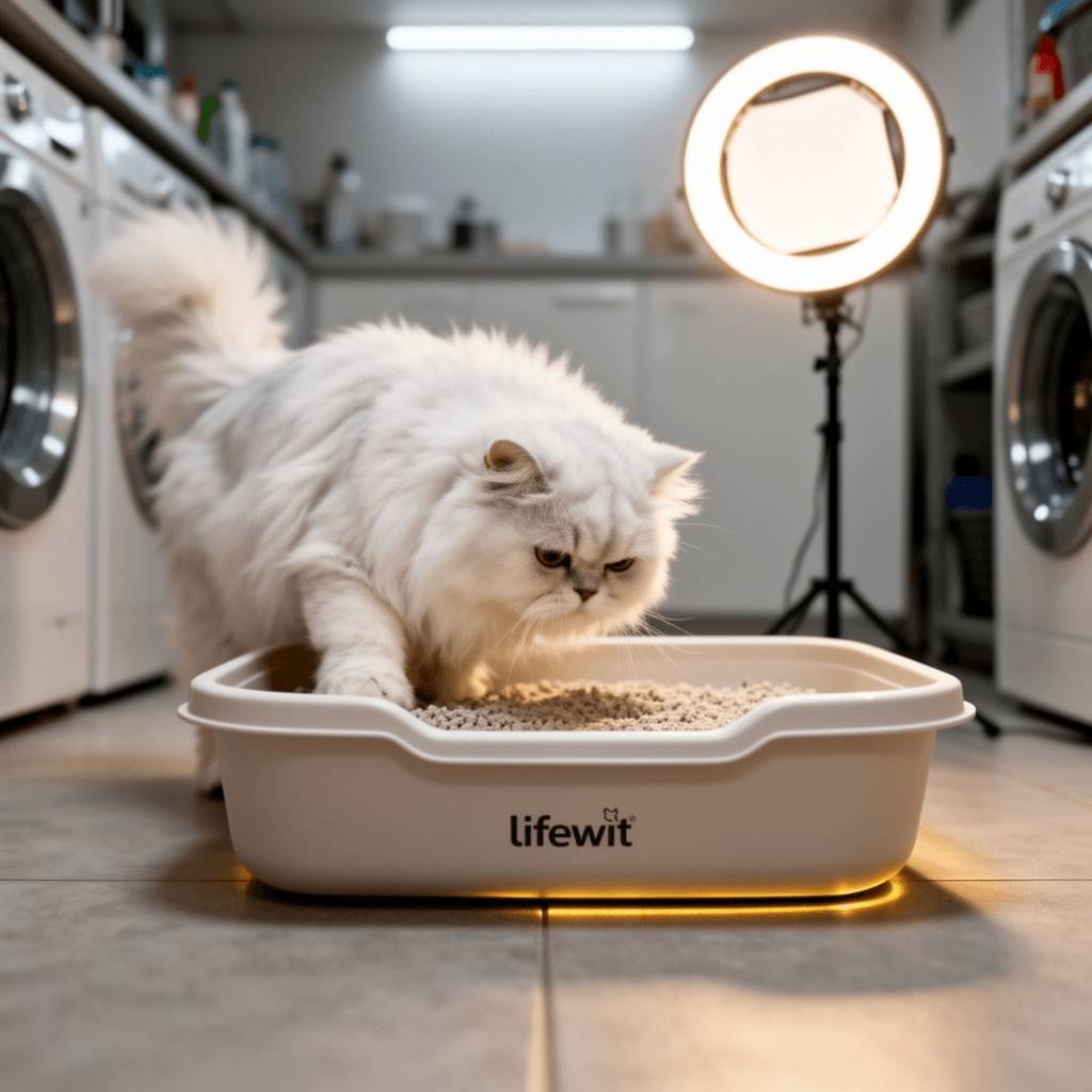 Lifewit Cat Litter Box with cat - professional product lifestyle photo