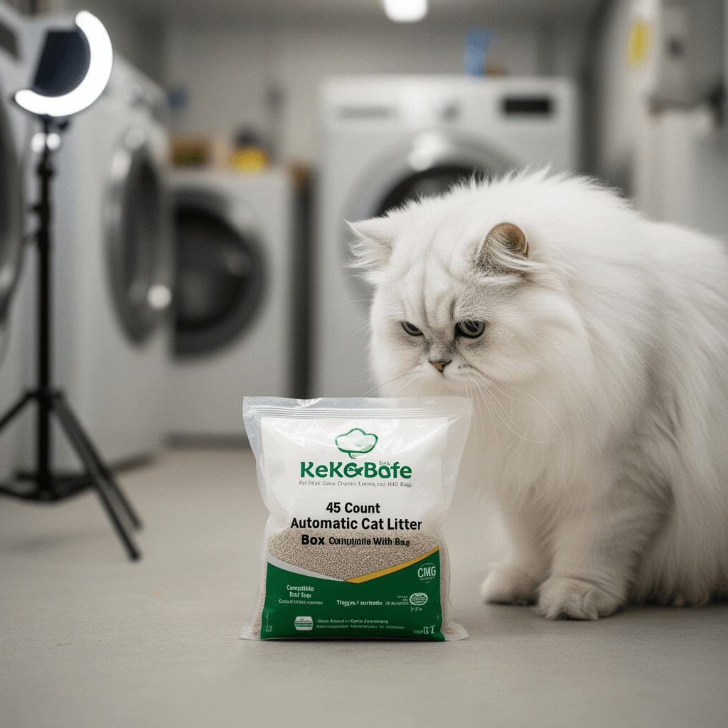 45 Count Automatic Cat Litter Box Bags Compatible with Cmg with cat - professional product lifestyle photo