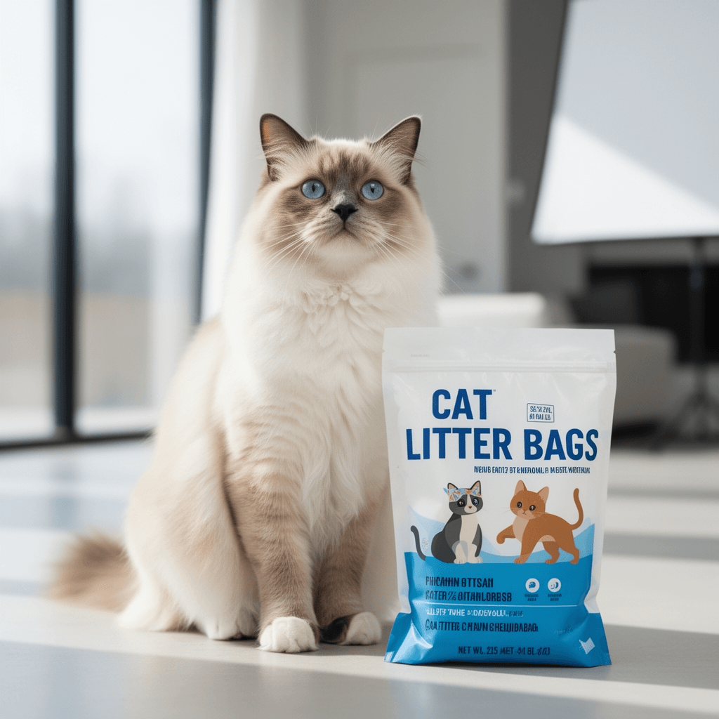 Cat Litter Bags with cat - professional product lifestyle photo