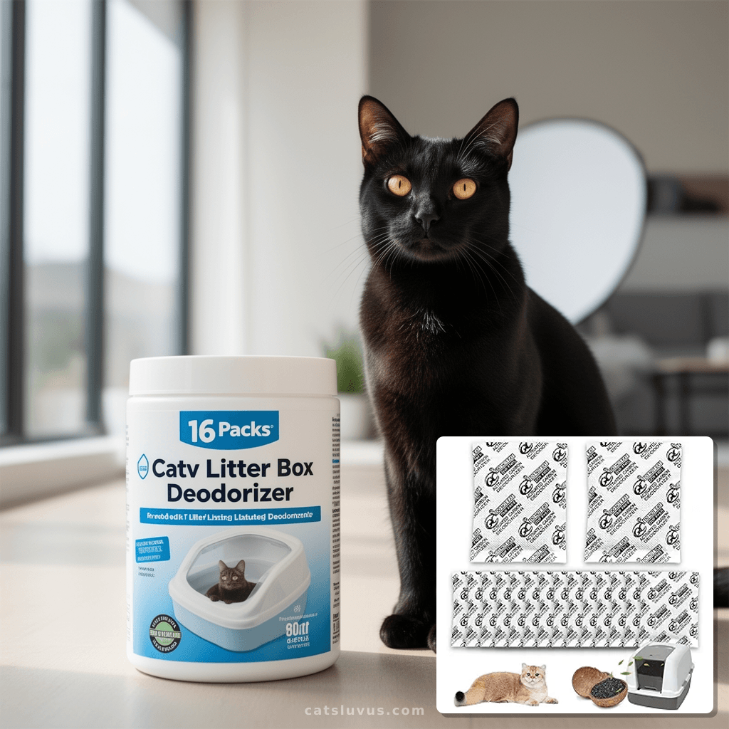 16 Packs Cat Litter Box Deodorizer for Hooded Litter Boxe with cat - professional product lifestyle photo