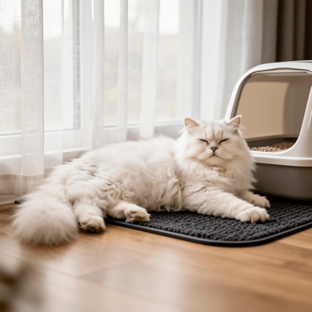 Cat Litter Box with Litter Mat with cat - professional product lifestyle photo
