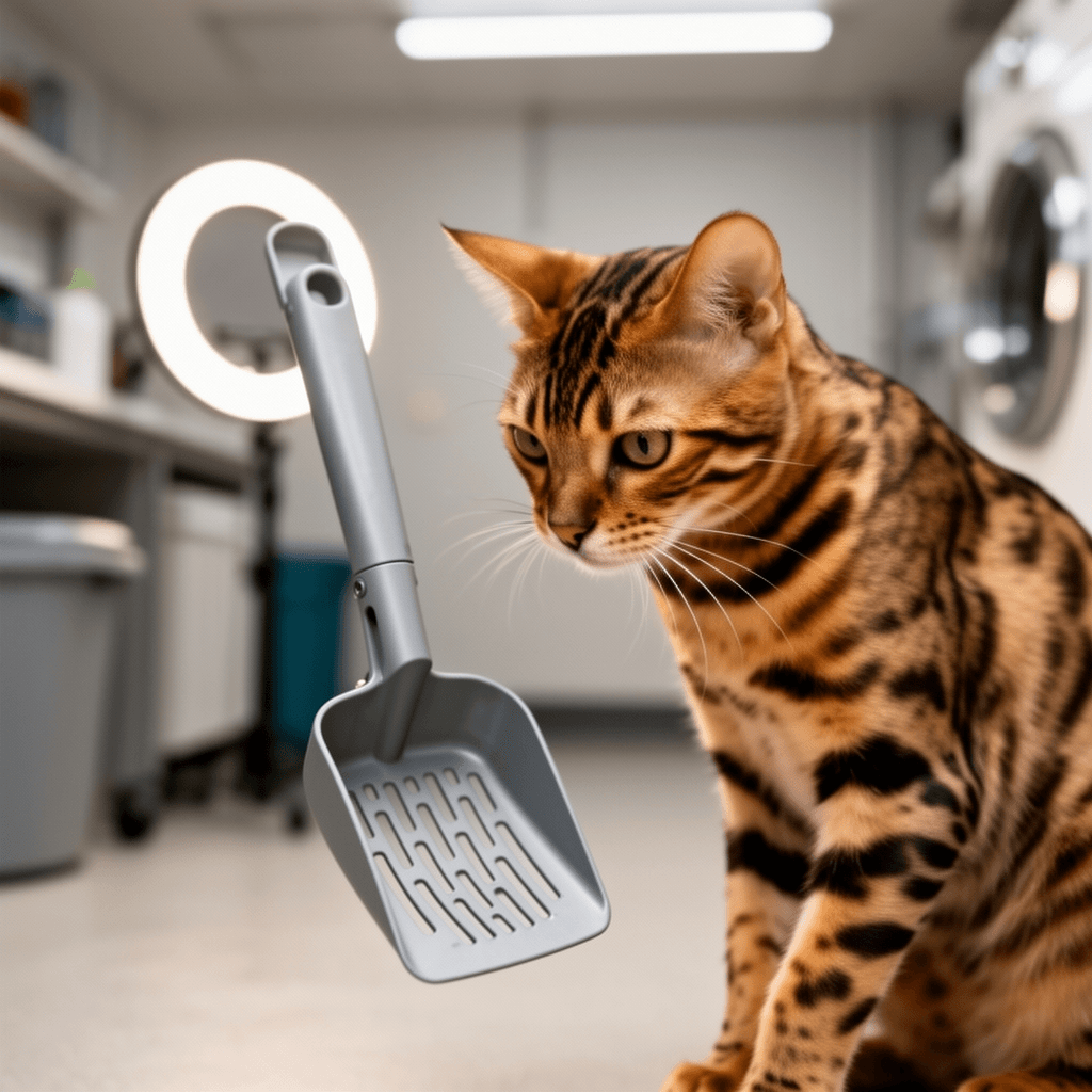 Cat Litter Scoop with cat - professional product lifestyle photo
