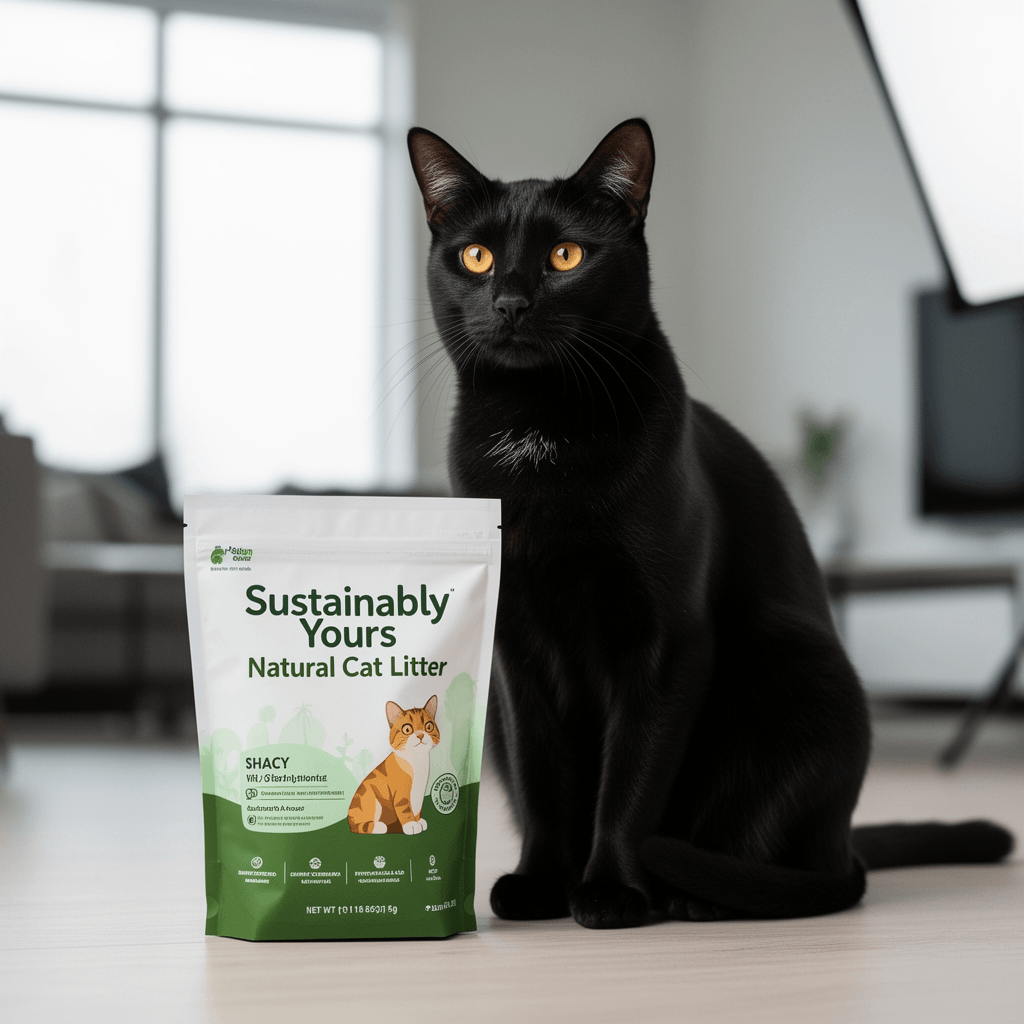 Sustainably Yours Natural Cat Litter with cat - professional product lifestyle photo