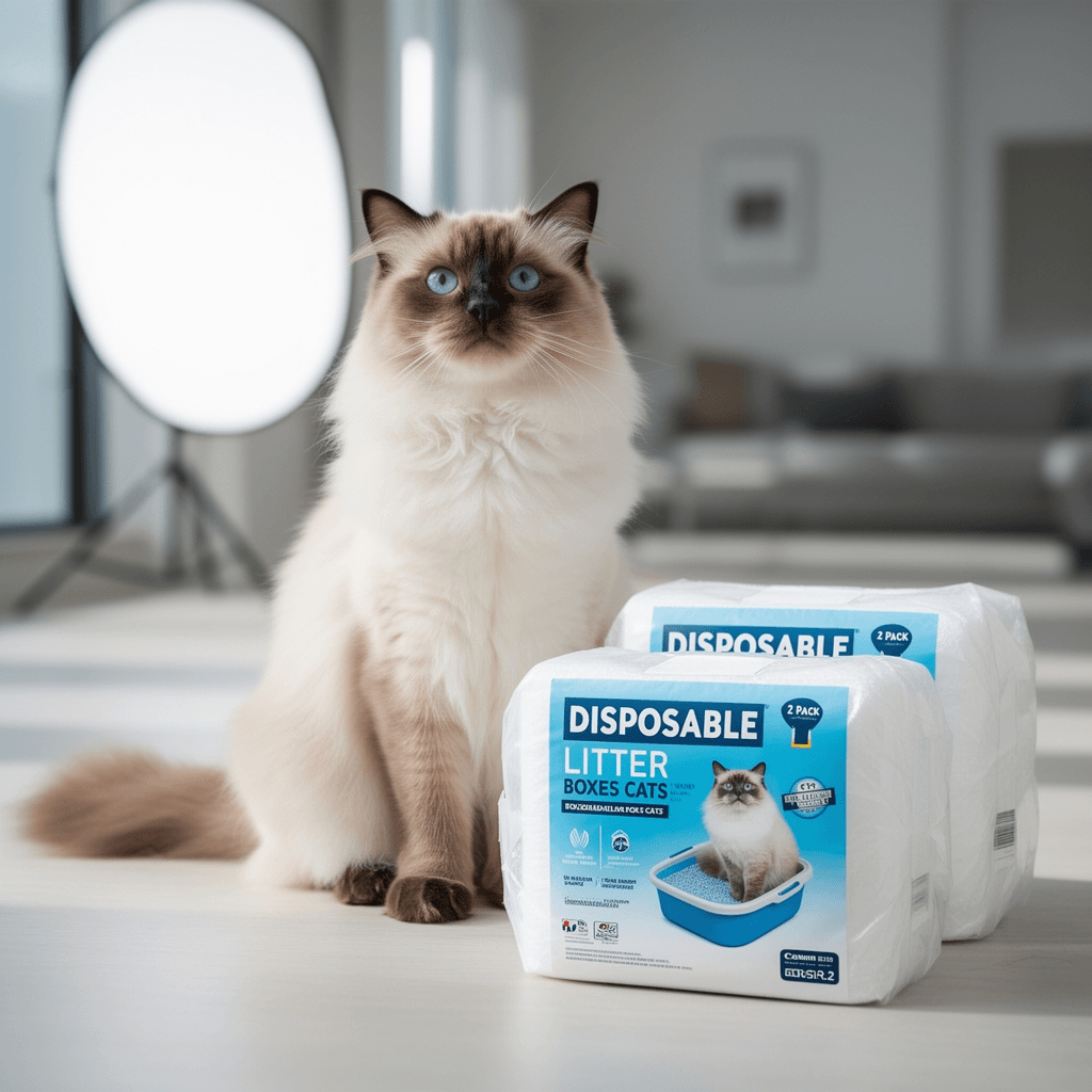 2 Pack Disposable Litter Boxes for Cats with cat - professional product lifestyle photo