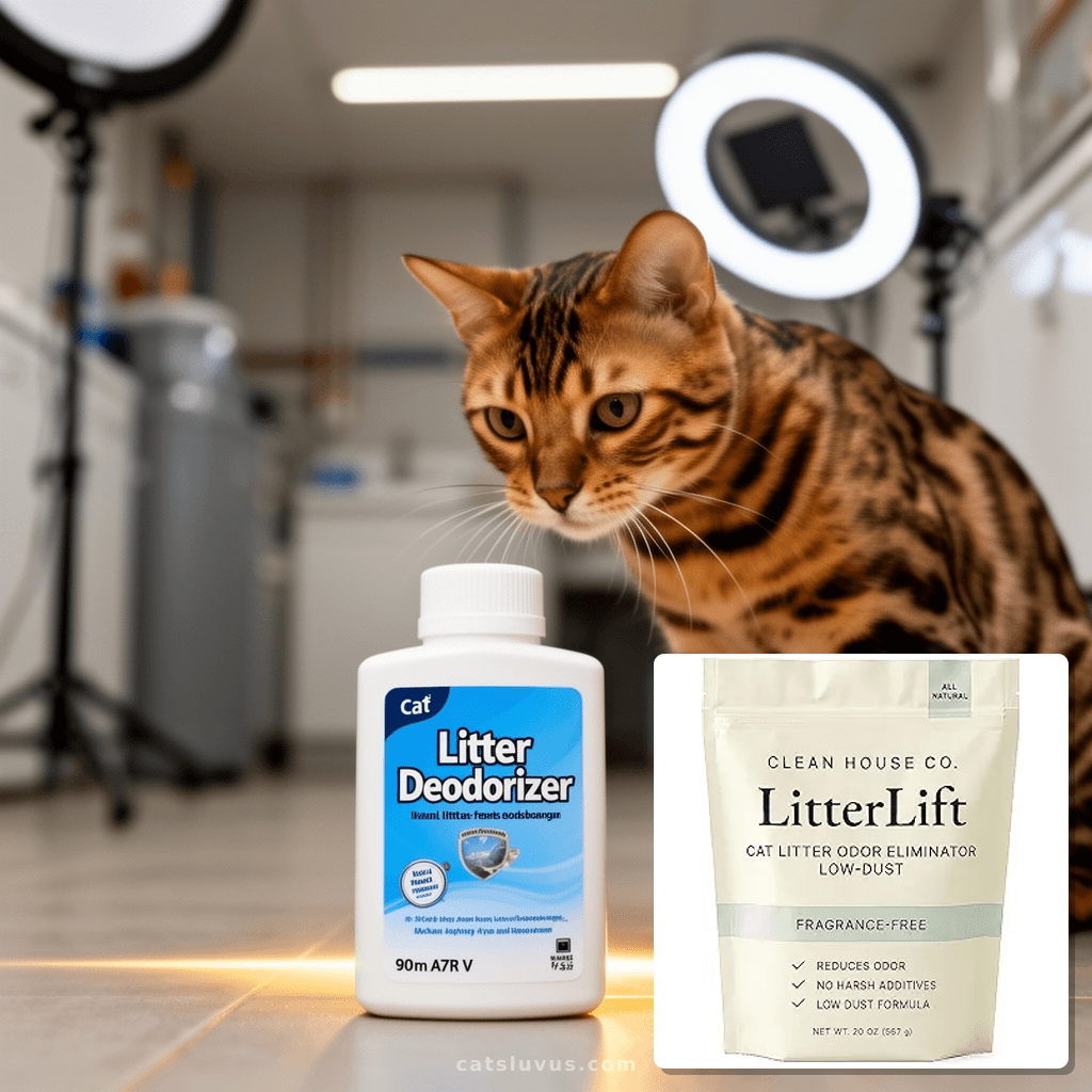 Cat Litter Deodorizer with cat - professional product lifestyle photo
