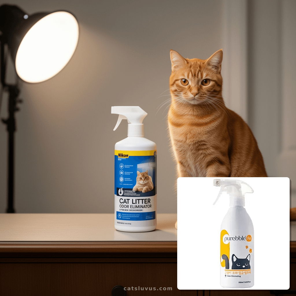Cat Litter Odor Eliminator | Litter Box Deodorizer | with cat - professional product lifestyle photo