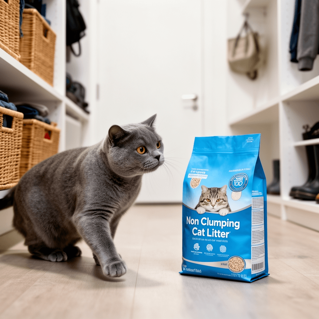 Non Clumping Cat Litter with cat - professional product lifestyle photo