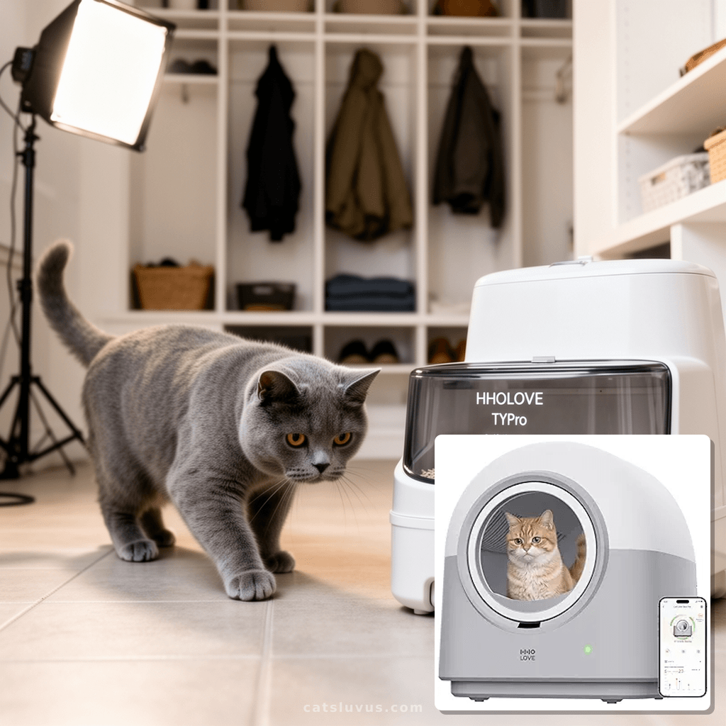 Automatic Litter Box with cat - professional product lifestyle photo