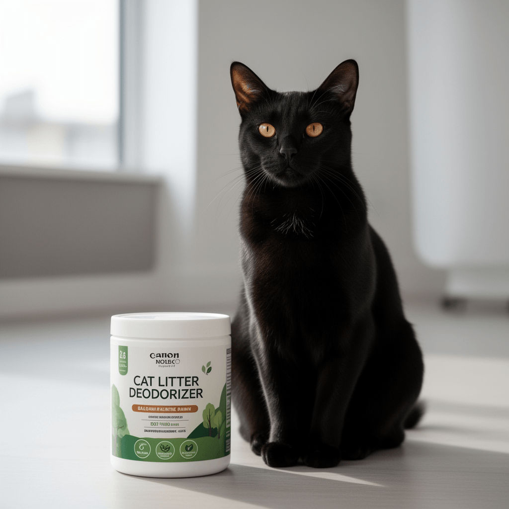 Cat Litter Deodorizer Jar with cat - professional product lifestyle photo