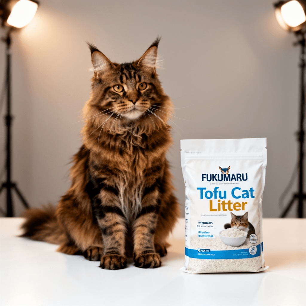 FUKUMARU Tofu Cat Litter with cat - professional product lifestyle photo