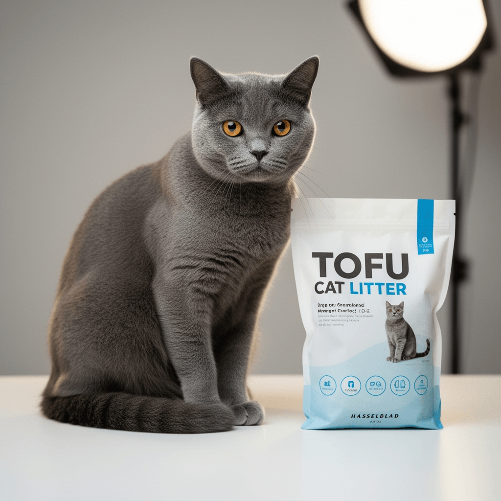Tofu Cat Litter with cat - professional product lifestyle photo