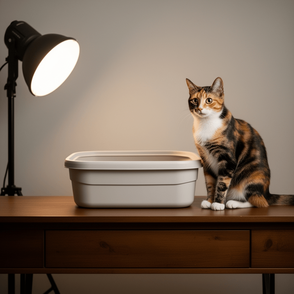 Open-Top Large High Sides Cat Litter Box with Low Entrance with cat - professional product lifestyle photo