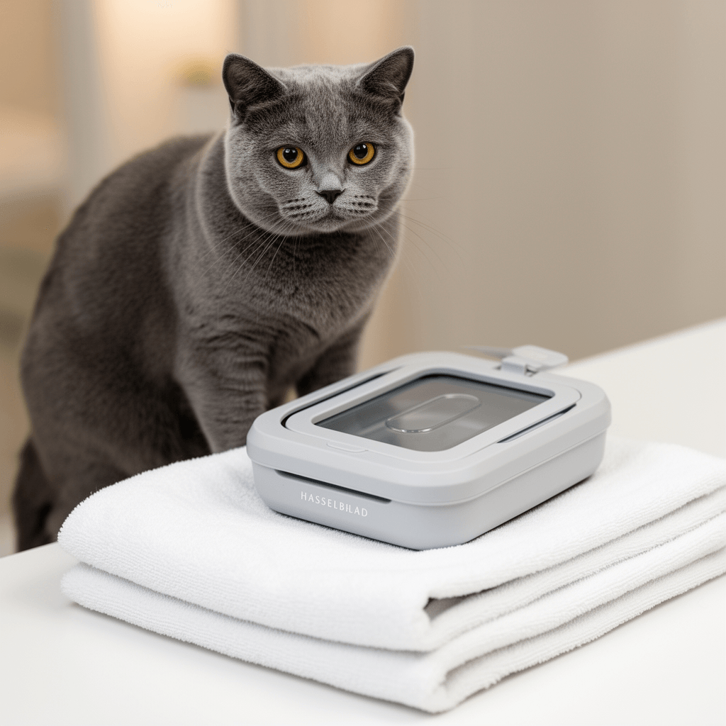 petisfam Portable Travel Litter Box for Cats with Lid to with cat - professional product lifestyle photo