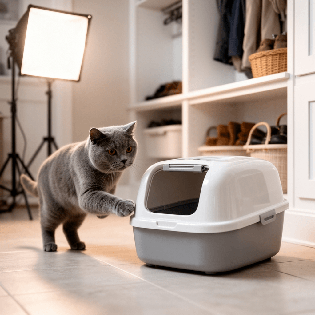 17.7 x 13.5 x 13.75 Travel Litter Box for Cats with cat - professional product lifestyle photo