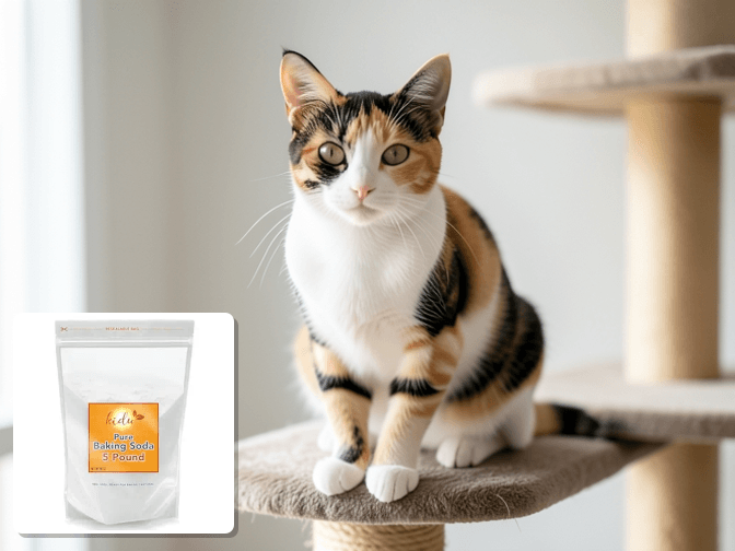 Cat owner reviewing baking soda litter box deodorizer large container options for their pet in 2026