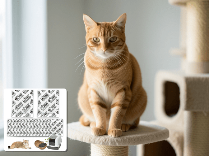 Cat owner reviewing litter box deodorizer spray for multiple cats options for their pet in 2026