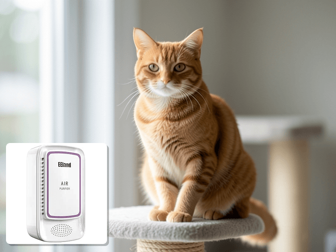 Cat owner reviewing natural litter box deodorizer tablets options for their pet in 2026