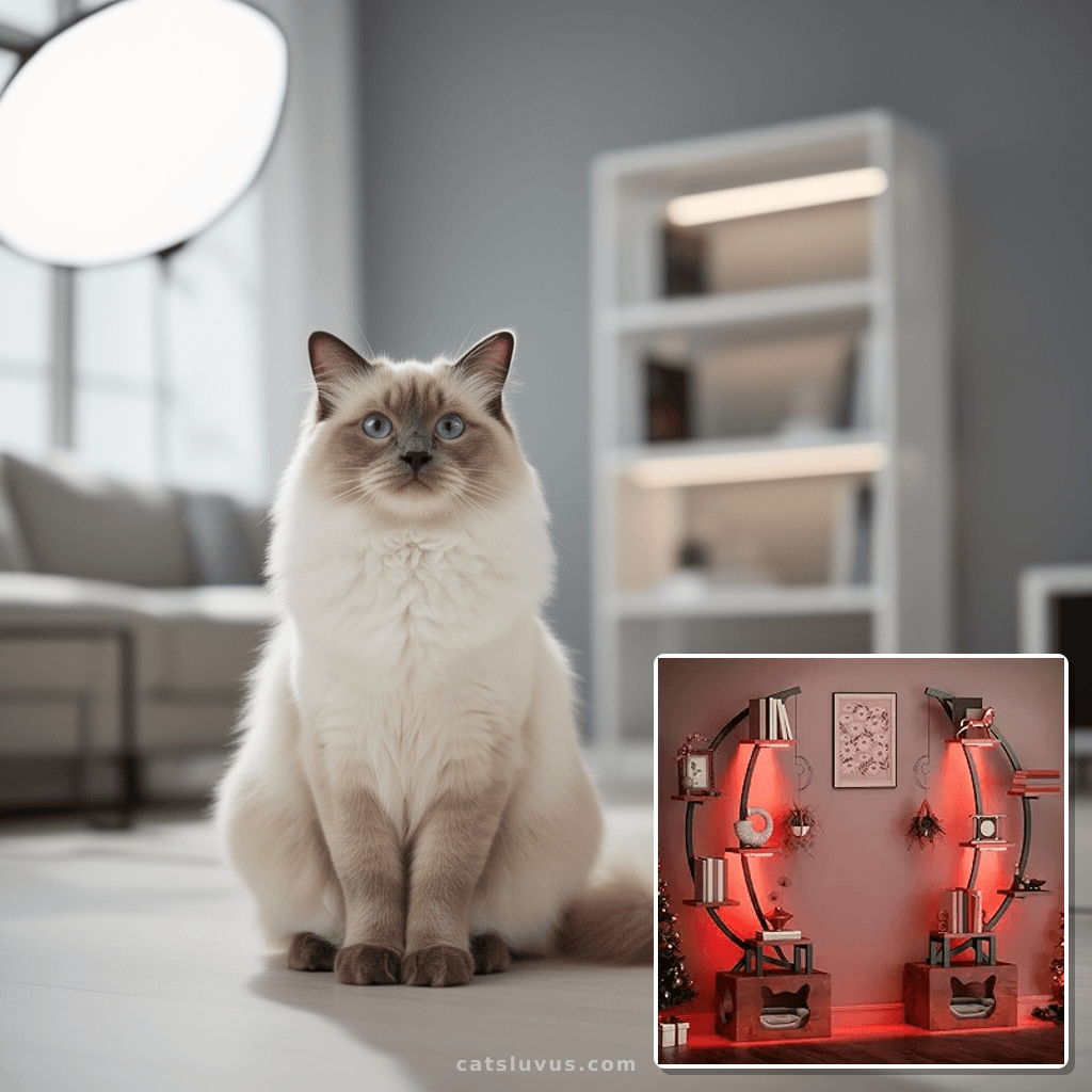 YITAHOME Tall Bookshelf with LED Light with cat - professional product lifestyle photo